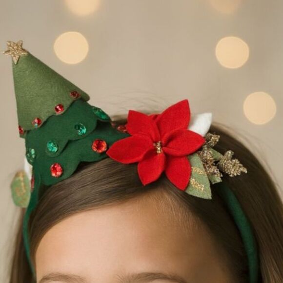 Demdaco Christmas Tree & Poinsettia Felt Holiday Sequin Headband Festive Acces. - Picture 1 of 6